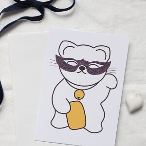 Carte postale maneki neko bal masqué