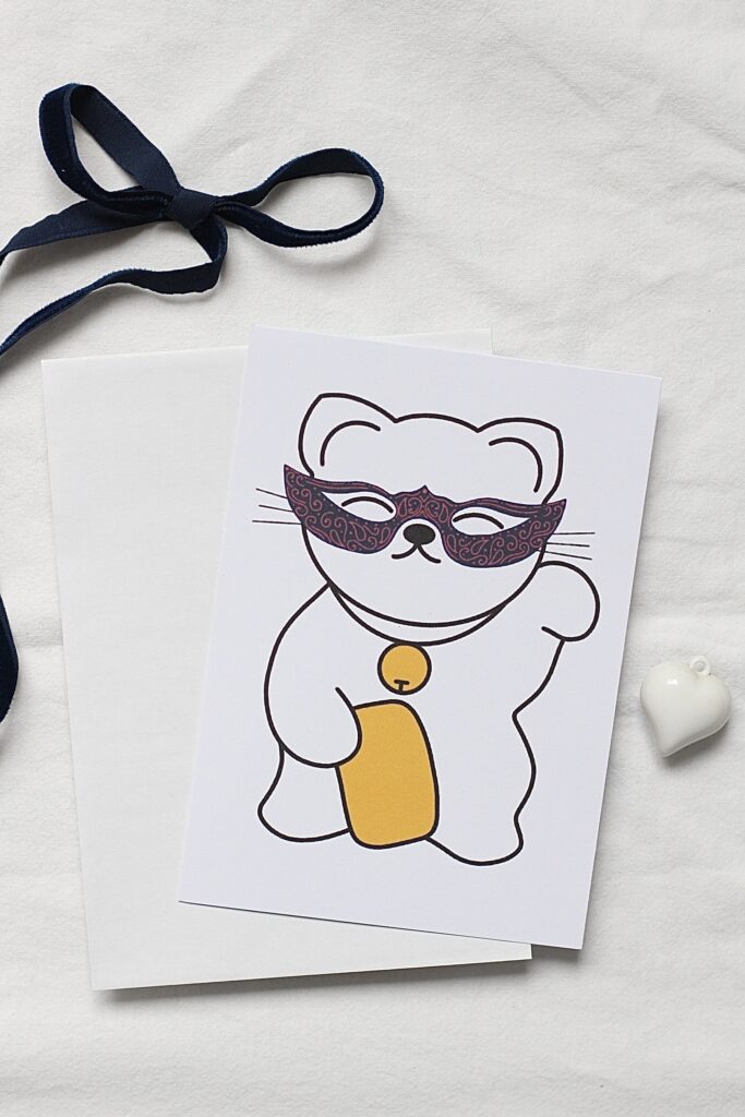 Carte postale maneki neko bal masqué