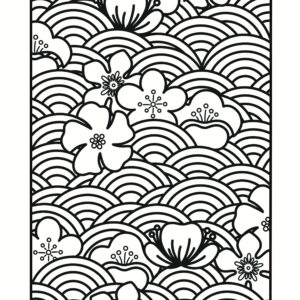 Coloriage fleurs et seigaiha
