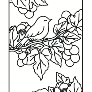 Coloriage oiseau et branche fleurie