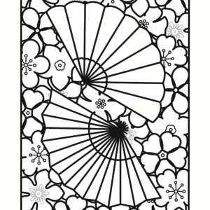 Coloriage éventails et pluie de fleurs
