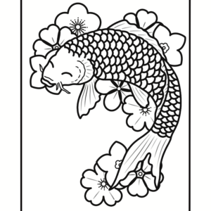 Coloriage poisson et fleurs