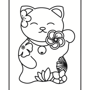 Coloriage chat fleuri