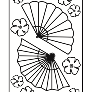 Coloriage éventails et fleurs