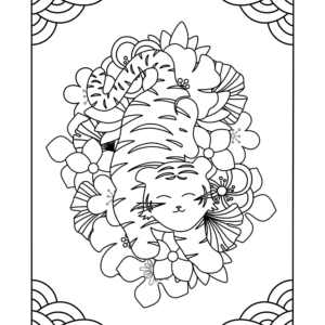 Coloriage tigre et fleurs