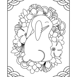 Coloriage lièvre et fleurs