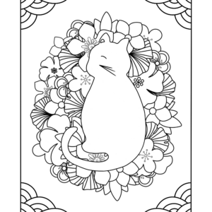 Coloriage chat et fleurs