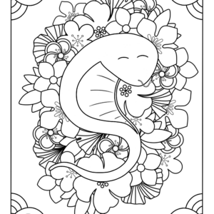 Coloriage serpent et fleurs
