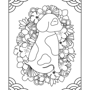 Coloriage chien et fleurs