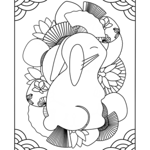Coloriage lièvre et éventails