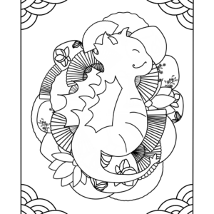 Coloriage dragon et éventails