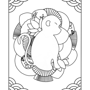Coloriage singe et éventails