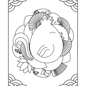 Coloriage coq et éventails
