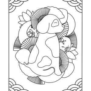 Coloriage chien et éventails